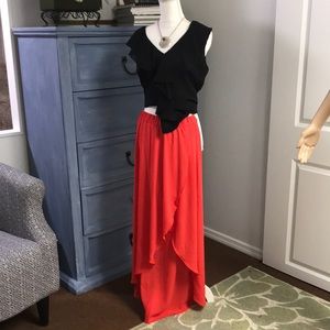 Red Super soft long skirt, hi front long back , Sm
